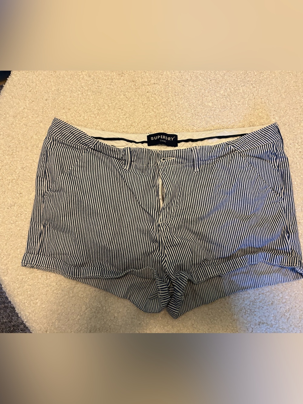Superdry Women's Navy & White Striped Flat-Front Shorts